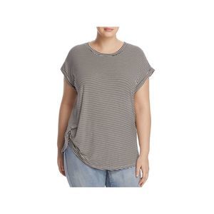 B COLLECTION Womens Black Stretch Striped Short Sleeve Jewel Neck Top Plus 3X